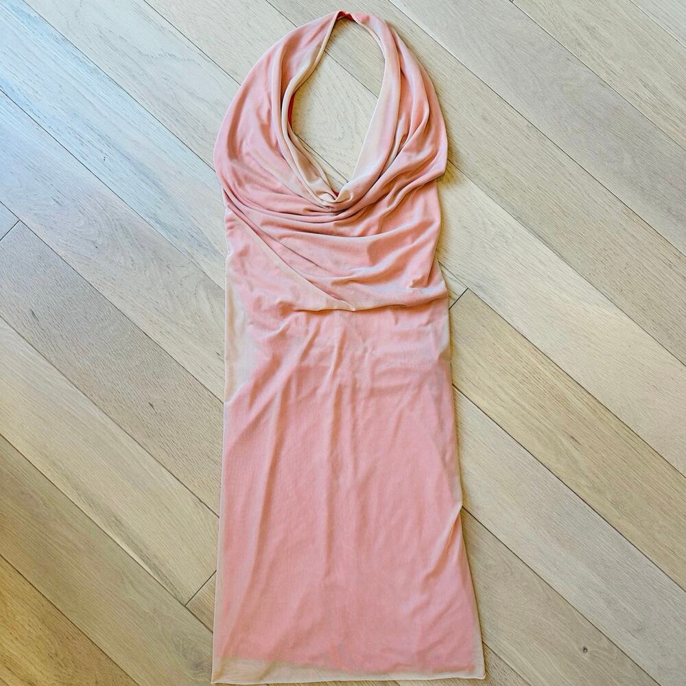 Nicole Paloma Original Hand‑Sewn Raw Edge Mesh Halter Slip Dress – Size S